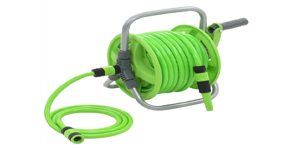 Garden Hose Reels With Multiple Nozzle Attachments